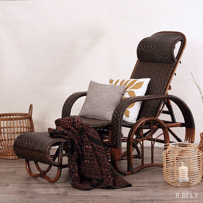 昭和レトロ ラタンリクライニングチェア オットマン付き 1人掛けソファー籐家具 昭和レトロ ラタン リクライニングチェア オットマン付き 】籐家具 1人