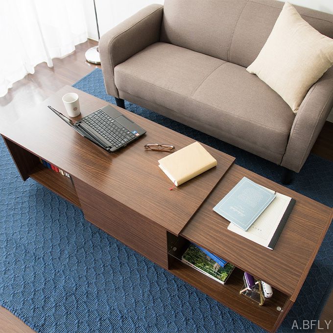 楽天市場 センターテーブル ローテーブル リビングテーブル 伸縮可能 スライドテーブル 収納 ブラウン スタイリッシュ シンプル スライドセンター テーブル 魅せる収納 木製 A Bfly ア ビーフライ