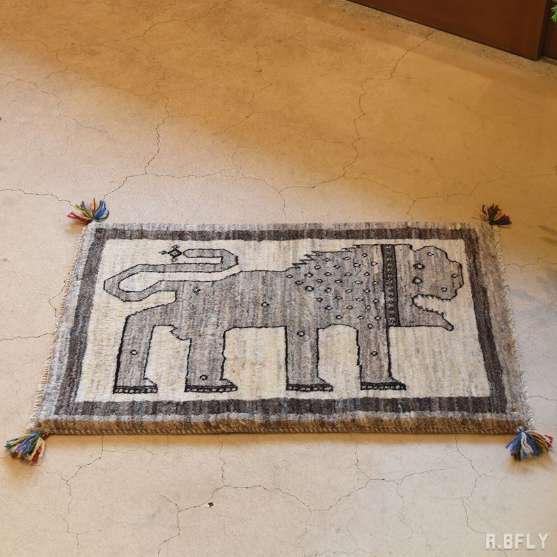 ギャッベ イラン産 絨毯／カシュクリ 89×66cm 手織り 玄関マット ウール ラグ 天然素材 ラグマット エントランス（BSS-10798） 一点モノ イラン産 グレースギャッベ AMALEH 絨毯