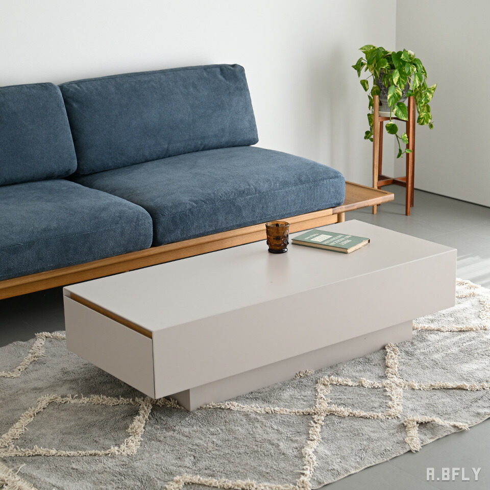 【最大6,000円クーポン配布中】センターテーブル ローテーブル 120cm 完成品 引き出し 収納 グレージュ くすみカラー 木目調 マット フルオープンレール フルスライドレール 台輪 リビングテーブル おしゃれ 北欧 モダン