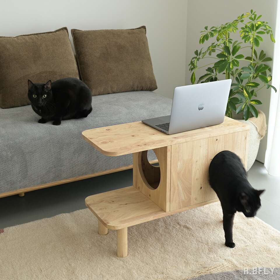 サイドテーブル 猫 キャットハウス 3way 収納付き 木製 ラバーウッド 幅70 奥行30 高さ50 ステップ付き ペット家具 猫家具 ネコハウス ナイトテーブル ソファサイド テーブル