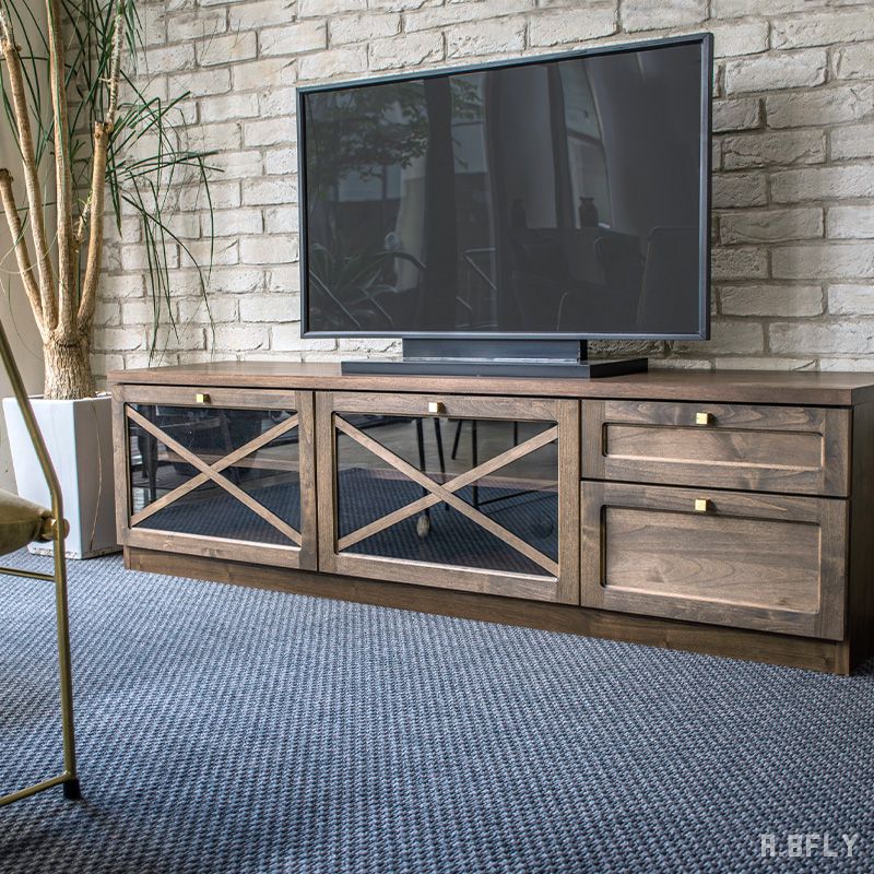 日本製 テレビボード 160 完成品 40型 50型 テレビ台 ローボード テレビ ガラス 扉付き 引き出し付き 大容量 木製 無垢材 ミッドセンチュリー モダン おしゃれ【大型商品】|A.BFLY ア.ビーフライ