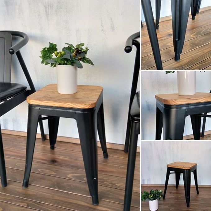 木染色塗装 木材× マット塗装 ブラックメタルスツール(スタッキング可) 木染色塗装 木材× マット塗装 ブラックメタルスツール(スタッキング可