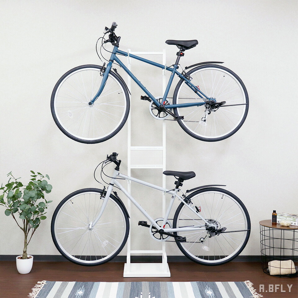 【マラソン限定|最大6,000円OFFクーポン】自転車スタンド サイクルスタンド ラック 室内 自転車 2台用 屋内 縦置き 組み立て簡単 盗難対策 転倒防止 お手入れ フック高さ調節 自転車置き 省スペース 玄関 展示 木目 ホワイト ブラウン|A.BFLY ア.ビーフライ