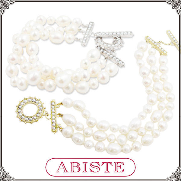 【マラソン限定☆最大2,000円OFF☆】ABISTE Oggi掲載 淡水パール3連ブレスレット/4200065 ブランド アビステ ご褒美買い コスチュームジュエリー パーティー クルーズ ディナーショー 大人映え パールブレスレット|ABISTE 店