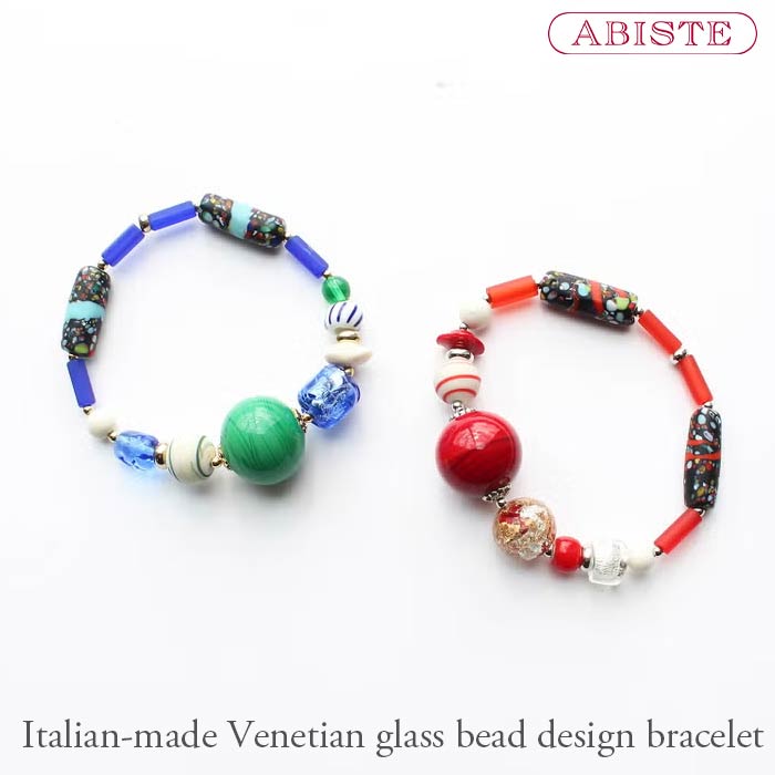 【マラソン限定☆最大2,000円OFF☆】ABISTE イタリア製ベネチアンガラスビーズデザインブレスレット/4250072 ブランド アビステ ベネチアンガラス ブレスレット ゴム式 レッド ブルー｜ABISTE　店
