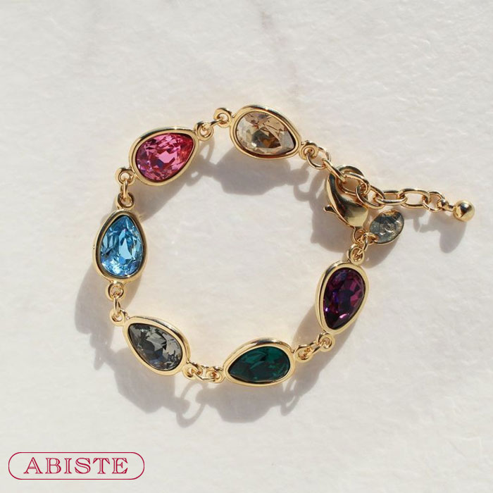 【マラソン期間中クーポン利用で最大2,000円OFF】ABISTE スペイン製マルチカラービジューチェーンブレスレット(アレルゲンフリーメッキ)/4260013 ギフト ブランド アビステ クリスタルガラス パーティー 舞台 衣装 演奏会 ゴールド ご褒美