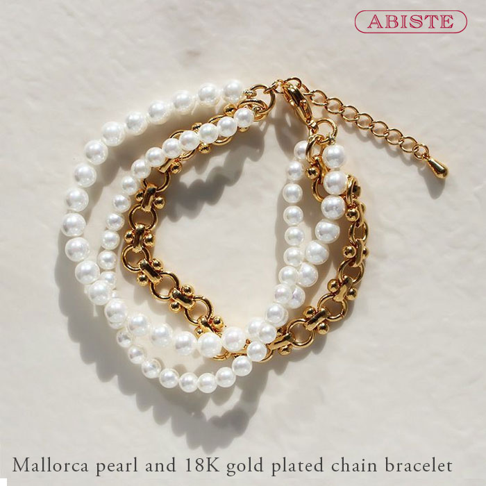 ABISTE マジョルカパール×18Kメッキチェーンブレスレット/4260019 ブランド アビステ パーティー 結婚式 カジュアル　チェーン デイリー 三連