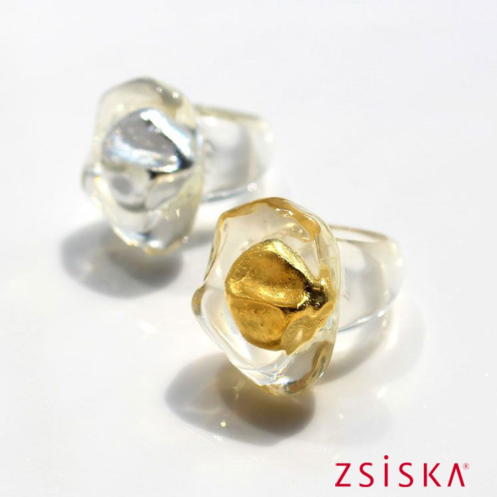 【マラソン限定☆最大2,000円OFF☆】ABISTE ZSiSKA レジンニュアンスリング/6250004 シスカ ブランド アビステ 金箔 銀箔 モード アレルギー対策 コスチュームジュエリー 大人映え シルバー ゴールド spices 大ぶり|ABISTE 店