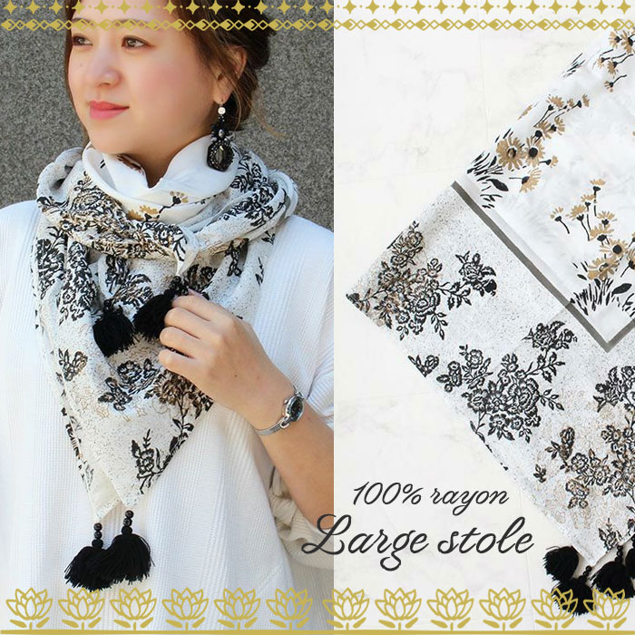【マラソン限定☆最大2,000円OFF☆】ABISTE インド更紗プリントレーヨン100%大判ストール/2155118 ブランド ギフト ファッション 上品 エレガント アビステ|ABISTE 店