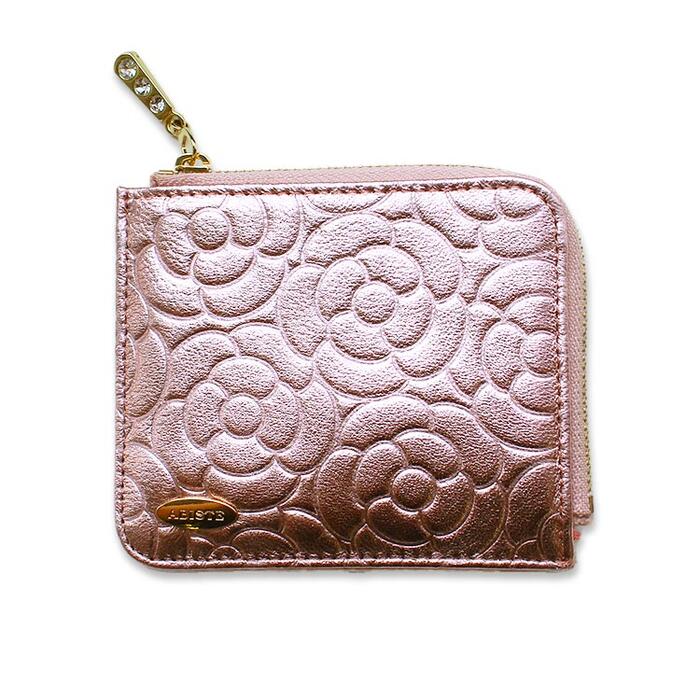 【マラソン限定☆最大2,000円OFF☆】ABISTE オリジナルカメリアデザインミニ財布/2129550- 牛革 人気ギフト ブランド ゴールド シルバー アビステ レディース ミニ財布 L字ファスナー コンパクト|ABISTE 店