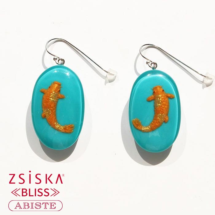 【マラソン限定☆最大2,000円OFF☆】ABISTE ZSiSKA ≪BLISS≫レジンロングピアス/3260033 ロングイヤリング アビステ シスカ ブランド ブルー 鯉 コイ 魚 シルバー925 フックピアス ターコイズブルー|ABISTE 店