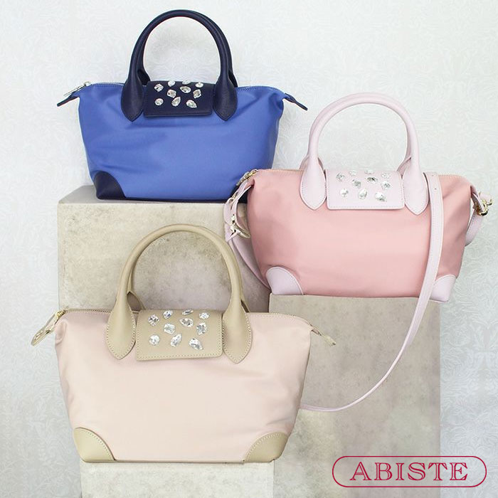 ABISTE 【軽量】ナイロン×レザー2Wayビジューバッグ/8241011- ブランド アビステ 大容量 撥水性 耐久性 旅行 デイリー 華やか ギフト 20代 30代 40代 50代 60代 70代 80代 ご褒美