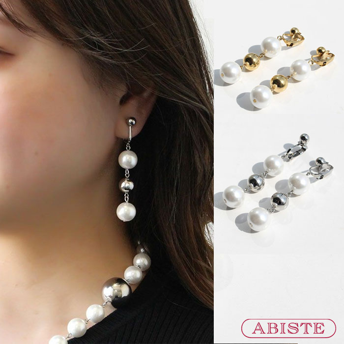 【マラソン期間中クーポン利用で最大2,000円OFF】ABISTE パールボール×メタルボールロングイヤリング/3250022 ブランド アビステ 2次会 女子会 同窓会 パール パールイヤリング イヤーアクセサリー パーティー クルーズ ディナーショー mix