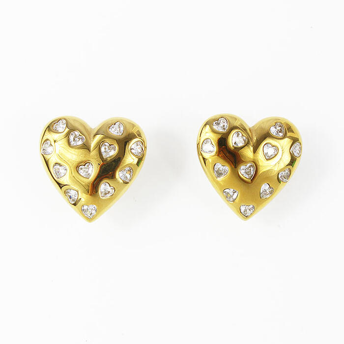 【マラソン限定☆最大2,000円OFF☆】ABISTE クリスタルガラスドットメタルハートイヤリング/3250065 ブランド アビステ イヤーアクセサリー ステンレス製 大人映え ゴールド ハート ハートイヤリング|ABISTE 店