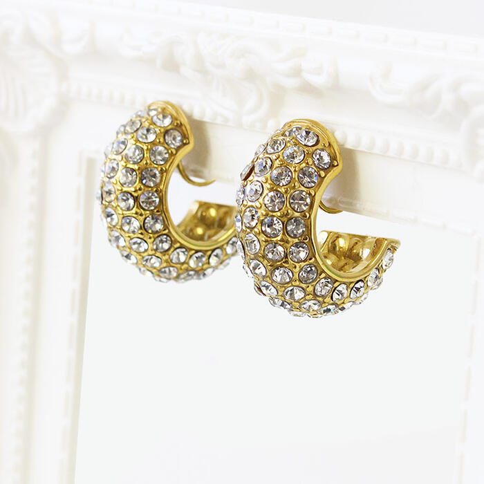 【マラソン限定☆最大2,000円OFF☆】ABISTE クリスタルガラスハーフフープイヤリング/3250070 ブランド アビステ イヤーアクセサリー フープイヤリング ステンレス製 大人映え ゴールド|ABISTE 店