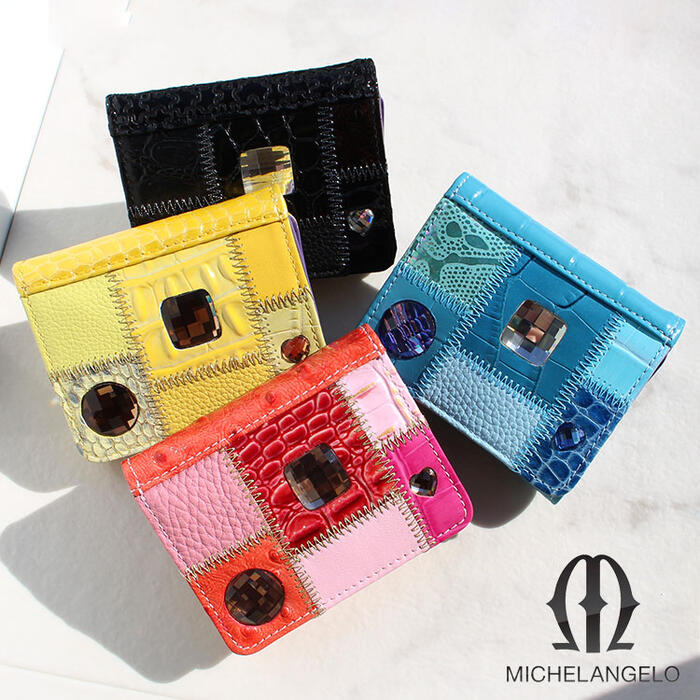 【MICHELANGELO】イタリアンレザーパッチワーク三つ折り財布/2226002