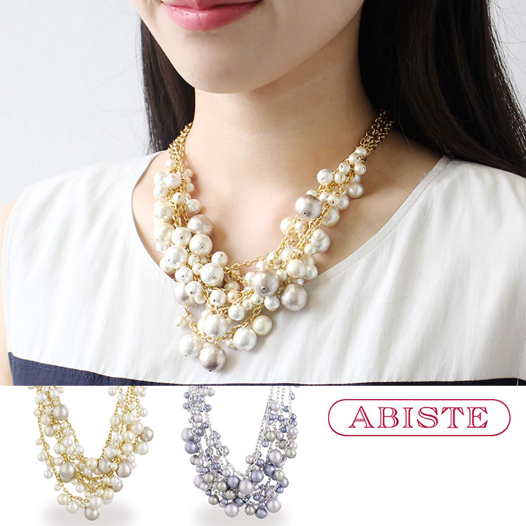 【マラソン限定☆最大2,000円OFF☆】ABISTE 日本製コットンパール5連ネックレス/1020116 ブランド 誕生日 お祝い 記念日 アビステ お顔周りが華やぐネックレス レイヤードネックレス パーティー クルーズ ディナーショー 大人映え｜ABISTE　店