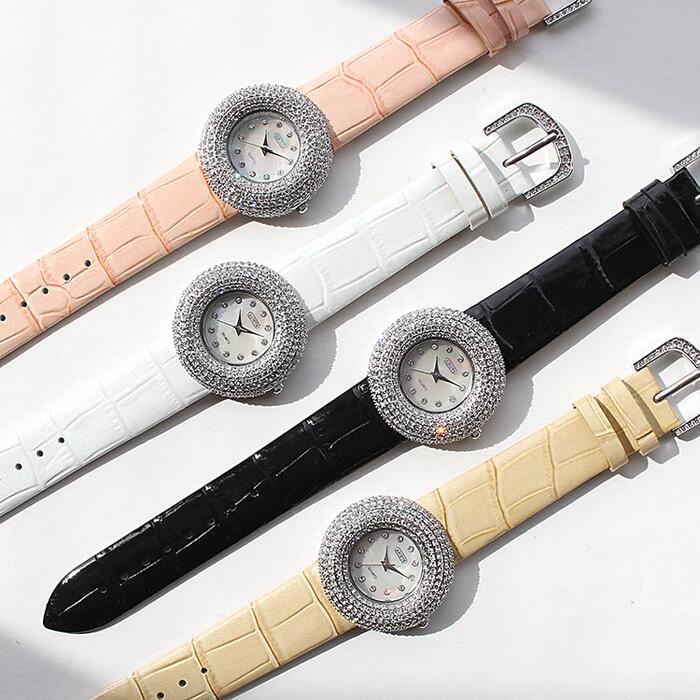 ABISTE パヴェクリスタルガラスラウンドフェイスエナメルベルト腕時計/9230035S ブランド アビステ