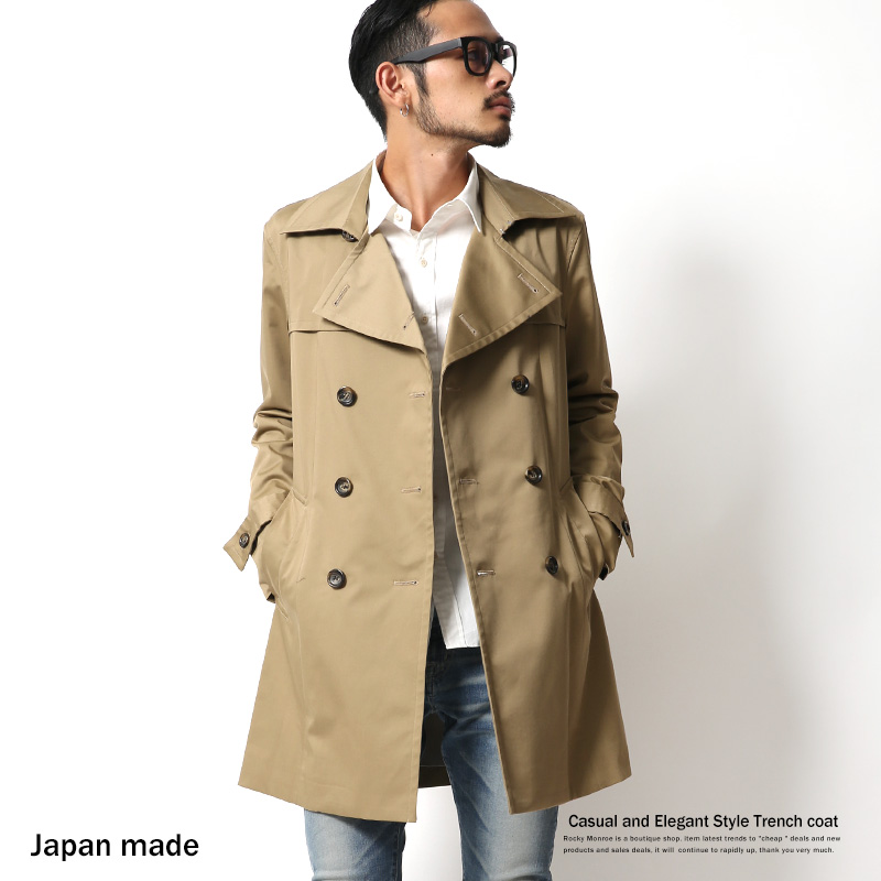 トレンチコート メンズ 日本製 メンズ ロングコート ショップコート ダブル 6283 【XLサイズ】