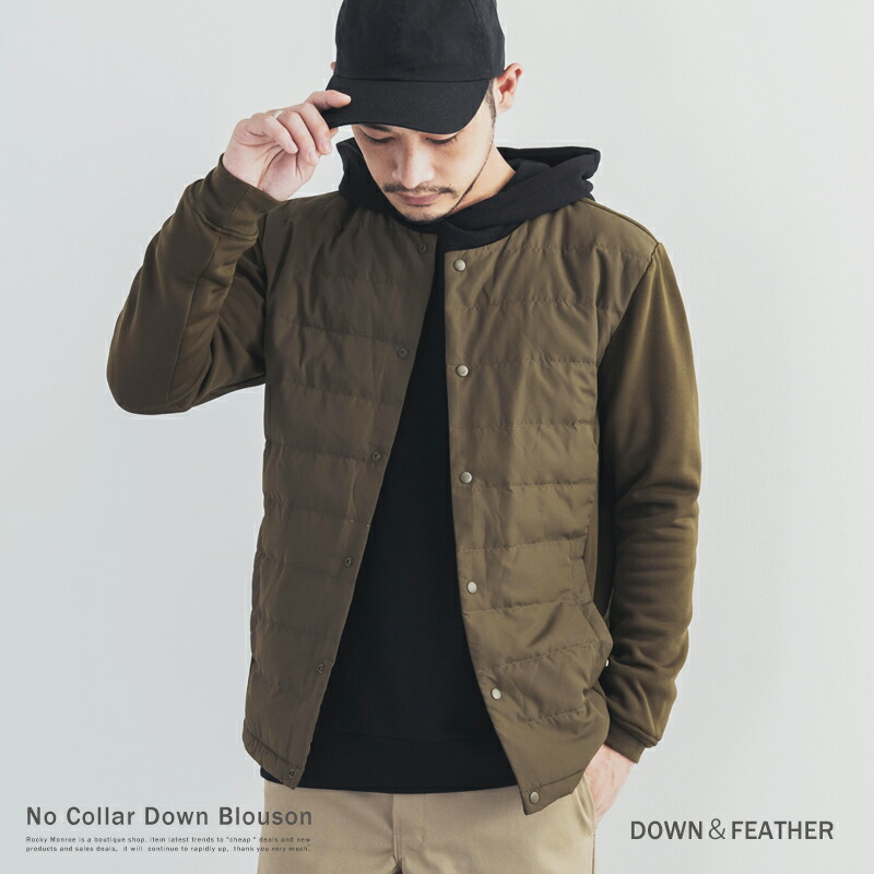 楽天市場 ジャケット ノーカラー ダウンジャケット ライトダウン ライトアウター 薄手 ナイロン シンプル 軽量 長袖 無地 アウター メンズ ブラック グレー カーキ ネイビー メンズファッション Styleblockmen
