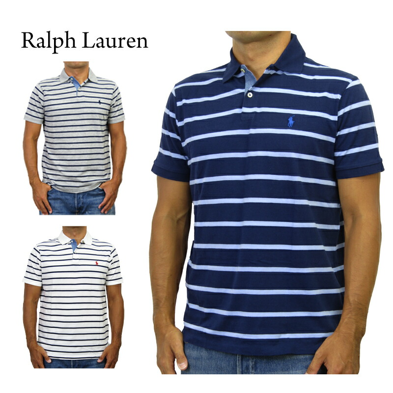 ポロ ラルフローレン カスタムスリムフィット コットン ボーダー ポニー刺繍 ポロシャツ POLO Ralph Lauren Men's CUSTOM SLIM FIT Border Pony Polo Shirt US