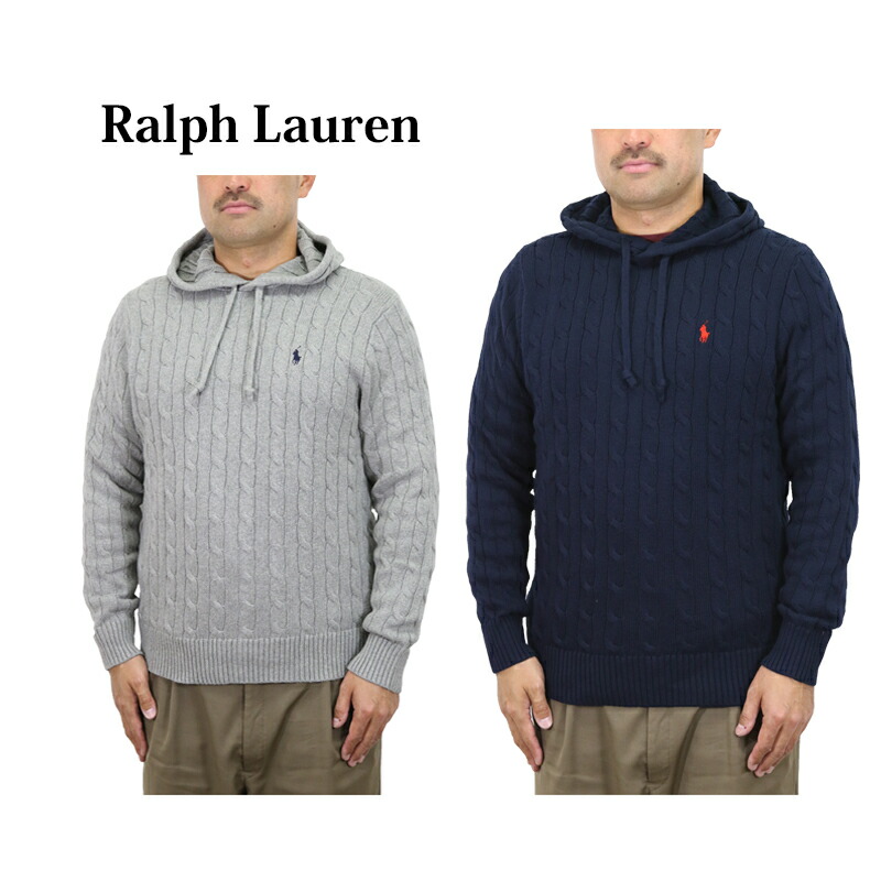 ポロ ラルフローレン メンズ 綿織物 有線テレビ ボンネット付き添い人 プルオーバー  POLO Ralph Lauren Men\u0027s Cotton Cable Sweater Hoodie US
