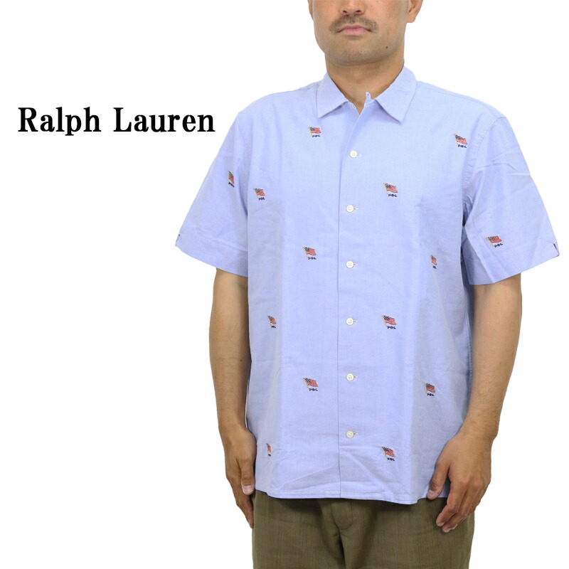 ポロ ラルフローレン メンズ クラシックフィット アメリカ国旗 マルチ刺繍 オックスフォード 開襟 半袖シャツ POLO Ralph Lauren Men's \