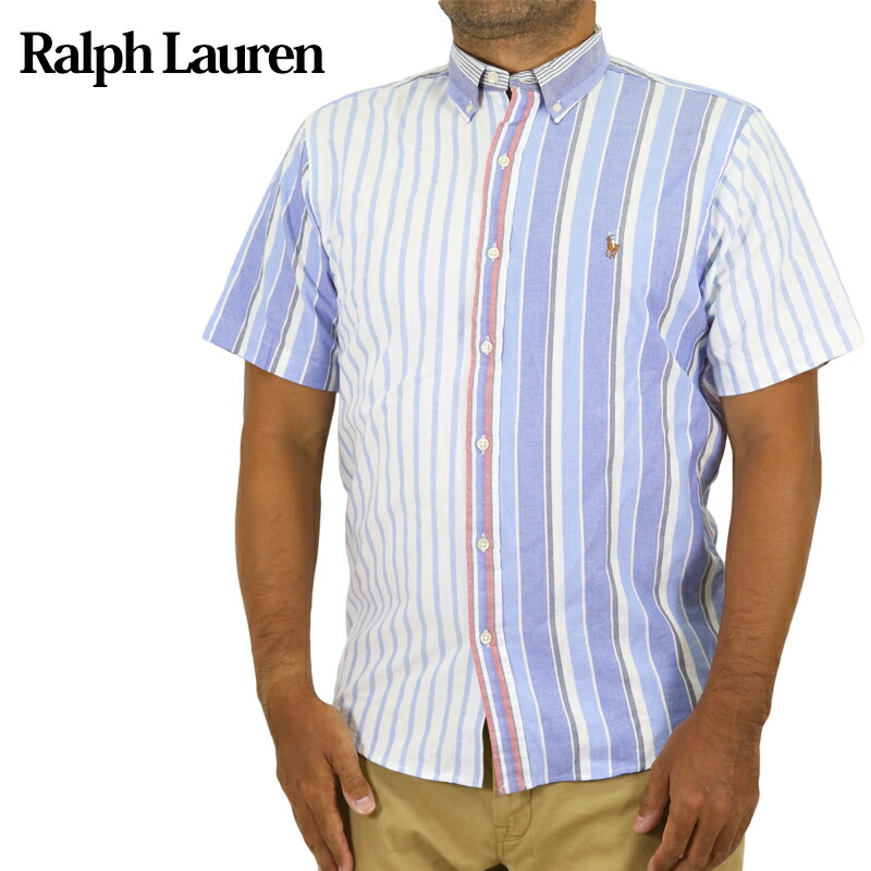 ポロ ラルフローレン メンズ スリムフィット パネル切替 マルチストライプ オックスフォード ボタンダウン 半袖シャツ POLO Ralph Lauren Men's \