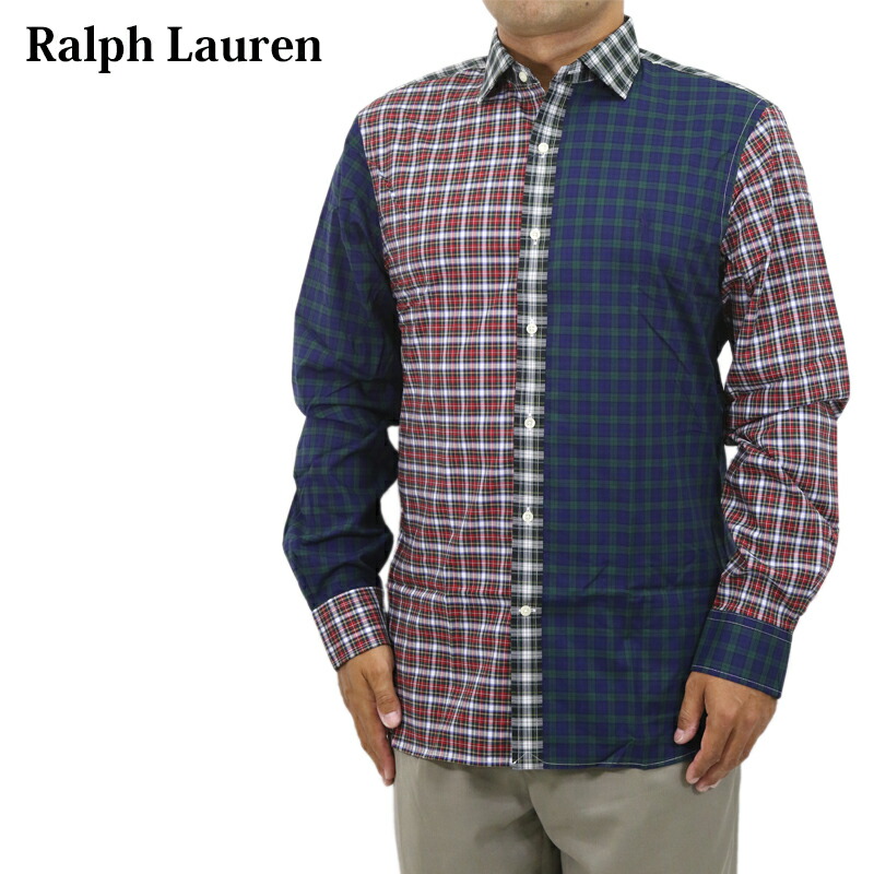 ポロ ラルフローレン メンズ スリムフィット ストレッチ パネル切替 チェック ワイドカラー 長袖シャツ POLO Ralph Lauren Men's \