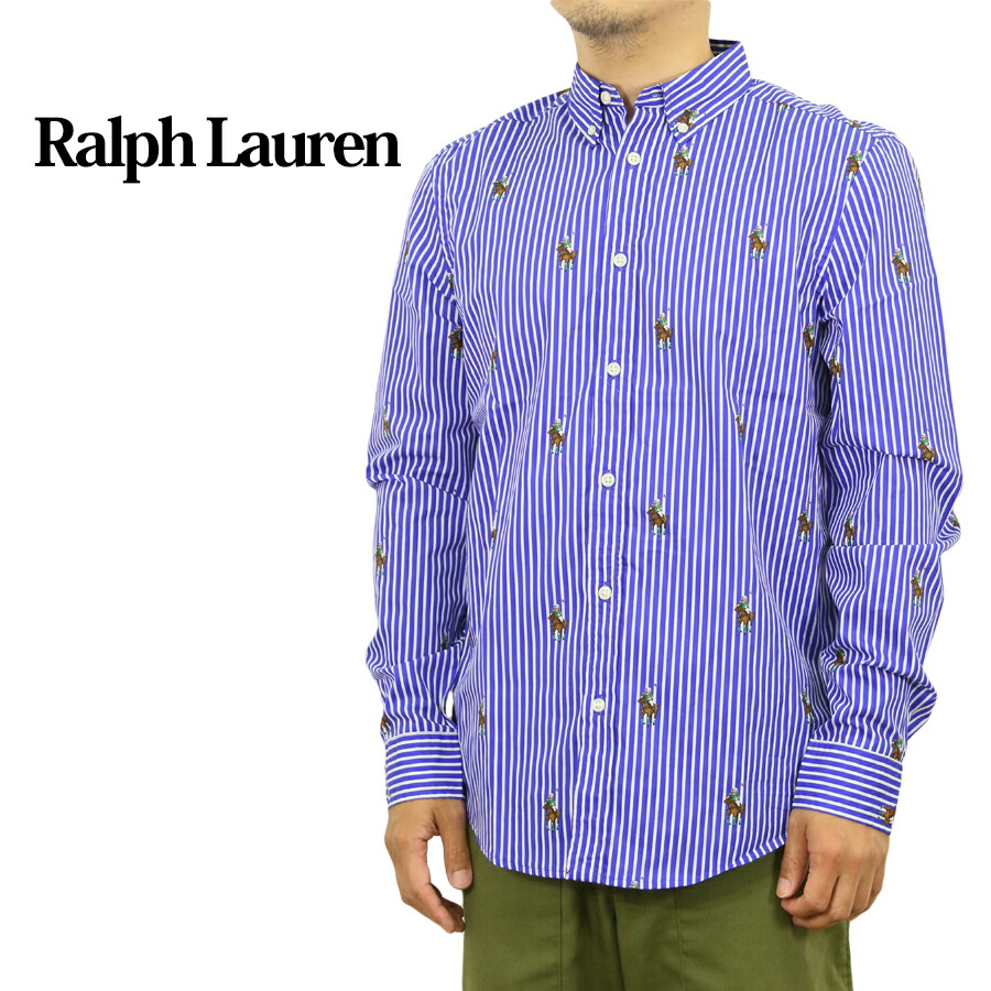 ポロ ラルフローレン ボーイズ ナチュラルストレッチ ポロベア プリント ストライプ ポプリン ボタンダウン 長袖シャツ POLO Ralph Lauren Boy's "NATURAL STRETCH" l/s Polo Bear Striped Poplin B.D.Shirts US|donuts (ドーナッツ)