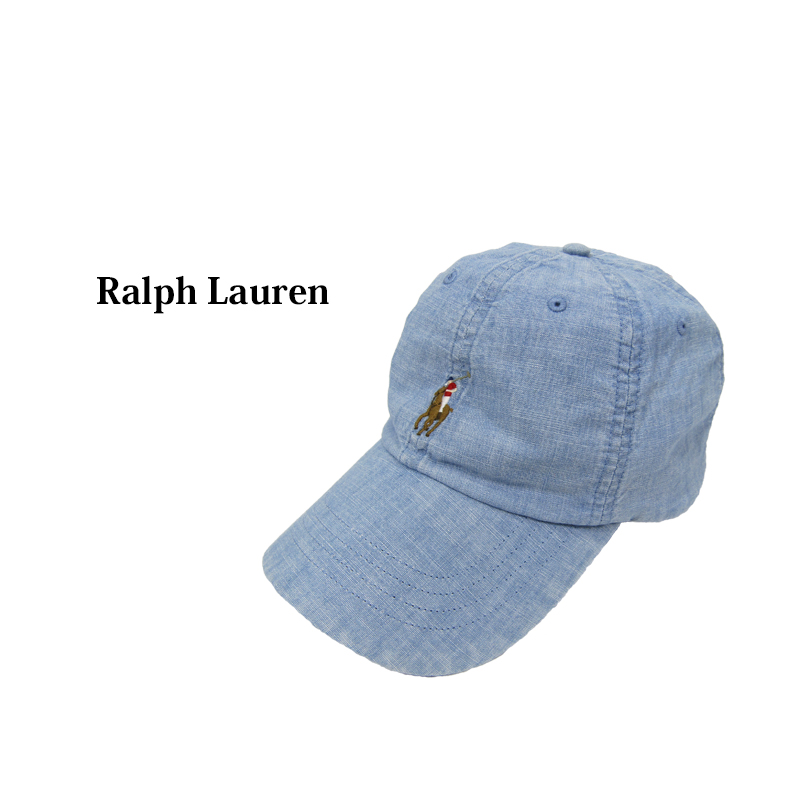 ポロ ラルフローレン スポーツ キャップ シアサッカー ブルー 未使用 POLO RALPH LAUREN キャップ 帽子 「POLO LAUREN」 シアサッカー