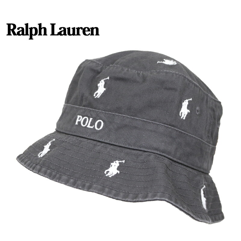 【超美品】Polo Ralph Lauren マルチポニー バケットハット　黒色 楽天市場】ポロ ラルフローレン マルチポニー刺繍 コットン バケット