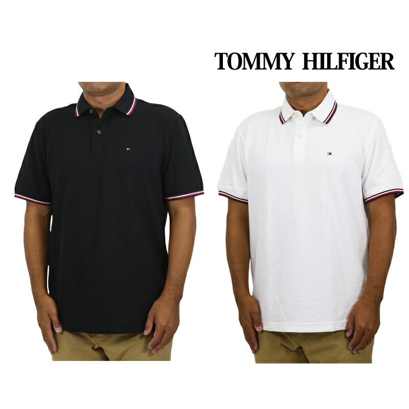 トミーヒルフィガー メンズ レギュラーフィット 半袖 鹿の子 ライン ポロシャツ 無地 ワンポイント TOMMY HILFIGER Men's \