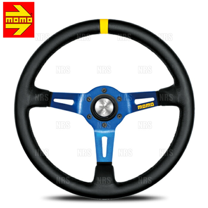 MOMO モモ MOD.08 モデル08 レザー/ブルースポーク 350mm ブラック＆イエローレザー ブルースポーク (M-59 20,650円