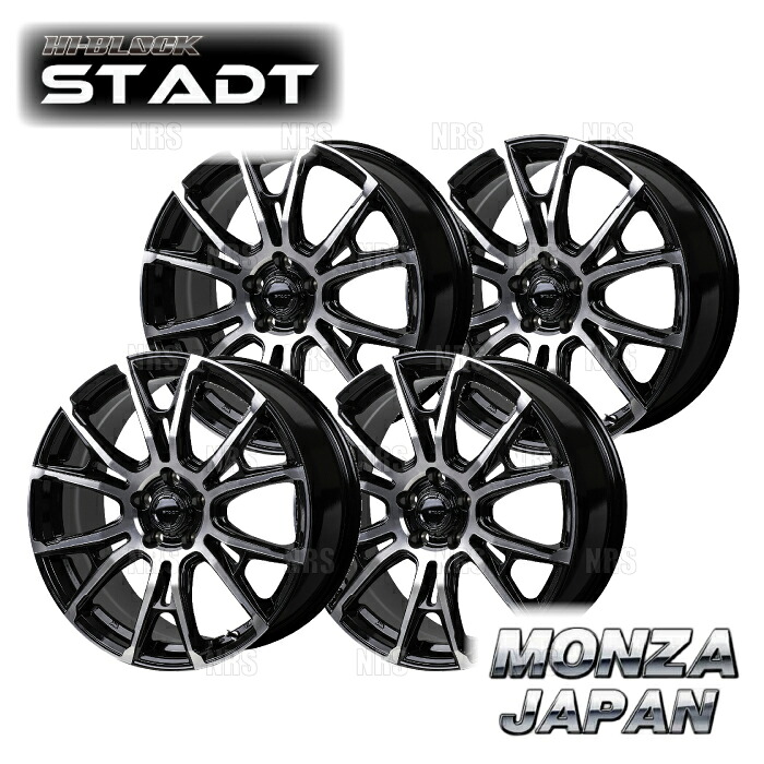 MONZA モンツァ HI-BLOCK STADT (4本セット) 7.5J x 18 インセット+38 PCD114.3 5穴 ブラック/ポリッシュ (STADT-751838-BP-4S
