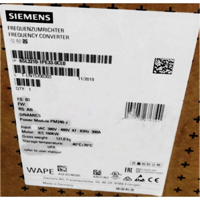 【新品 適格請求書発行可】SIEMENS シーメンス インバータ 6SL3210-1PE33-0CL0 PM240-2 480V 160kW【６ヶ月保証】