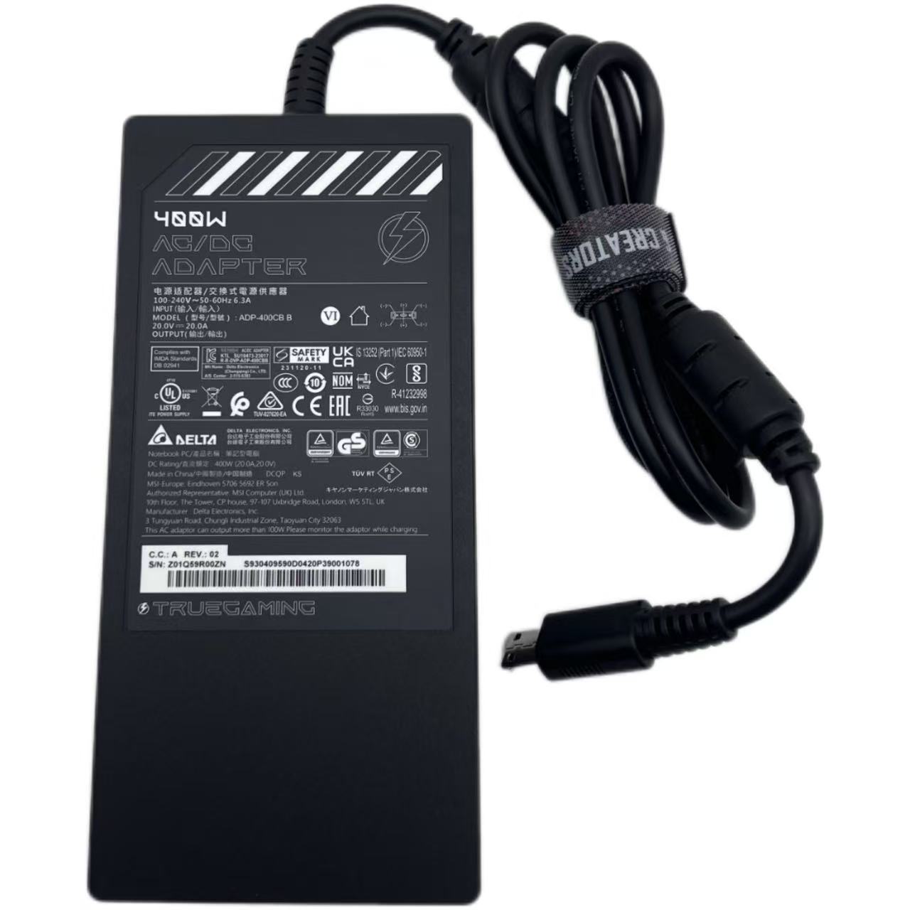 完全無欠新品 MSI 20V 20A 400W ACアダプタ 自動データ処理-400CB B 矩形繋ぎ相応う Titan 18 HX／CreatorPro X18 HX／GT77 HX／Raider GE78 HX相応う