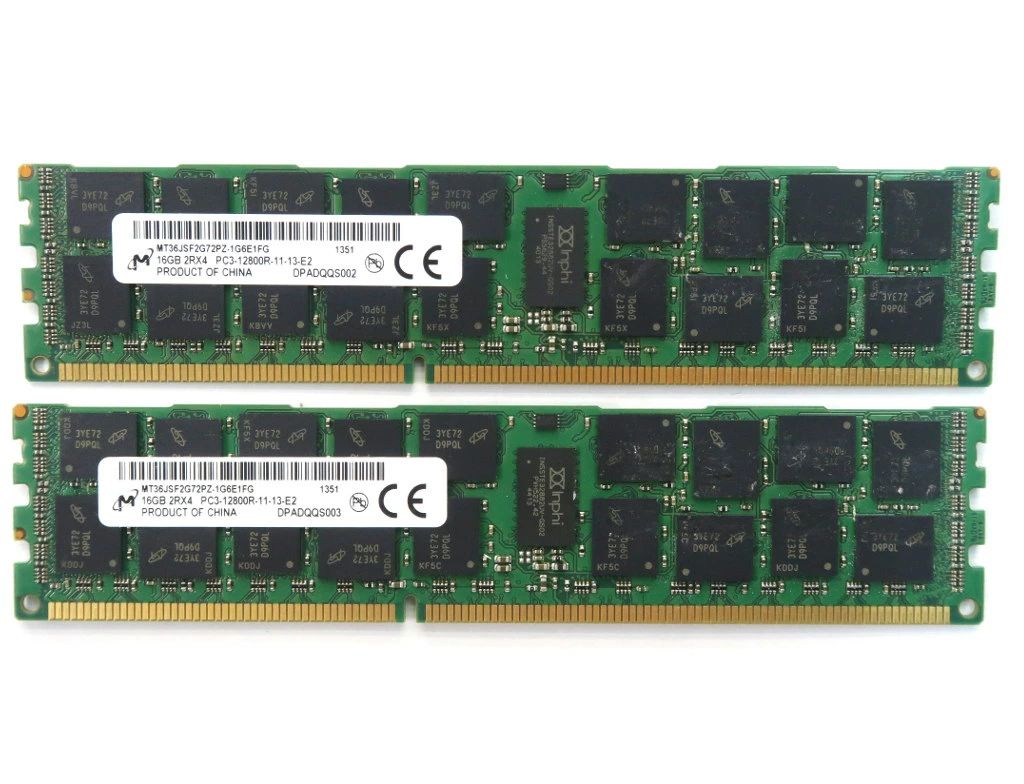 Micron 16GBx2枚書き割り32GB分 パソコン3-12800R DDR3L Registered ECC DELL Precision T3600/T5600/T7600 hp Z820/Z620等相応う 【中古】【20200