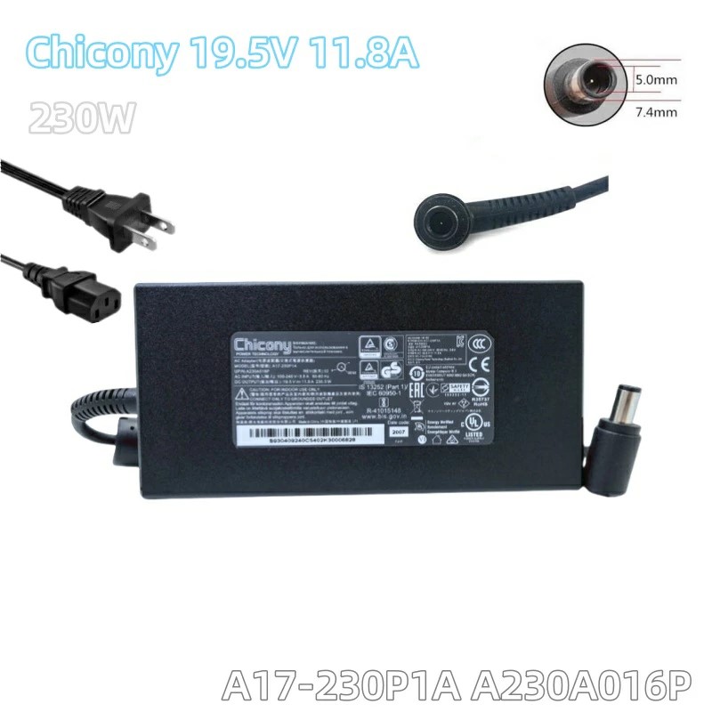 純正新品 Chicony A17-230P1A 19.5V 11.8A ACアダプター 230W 電源アダプタ 丸型 外径約7.4mmФ　内径5.0mmФ 電源ケーブル付属