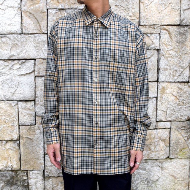 【WINTER SALE】MARKAWARE(マーカウェア)/Organic Wool Check Serge Comfort Fit Shirts -BEIGE-|acoustics (アコースティックス)