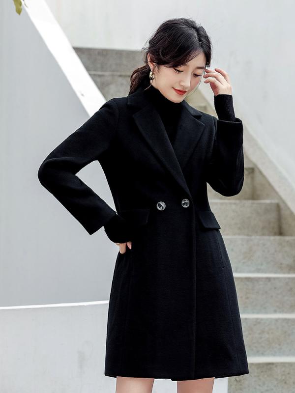 秋冬 女性用 ウールコート ミドルロング丈 ブラック ビジネス 通勤 ホテル 受付 フロント 制服風 軽量 暖かみ 高級感