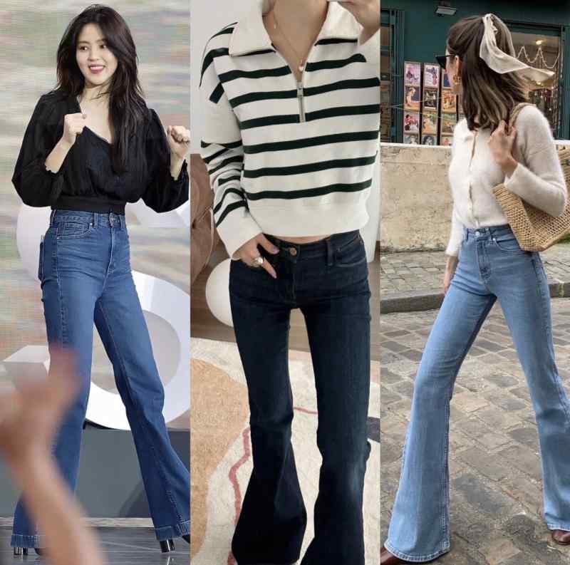レディース デニムパンツ ハイウエスト フレア ロング 脚長効果 スリム カジュアル 普段使い ストレッチ 春