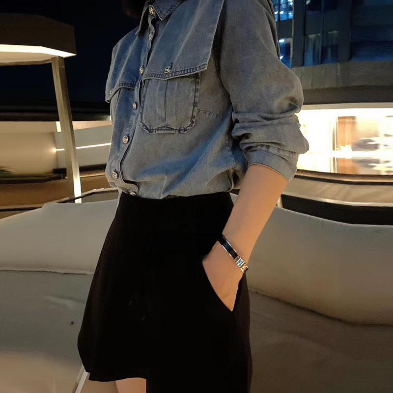 ジーンズ プルオーバー トップ 長袖 青 レディース 成人女性服 ステイション 新型 欧 品 流行り物 洋風 米国海軍 襟 朝廷 風 牛飼い 厚地の外套 プルオーバー 女 烏兎