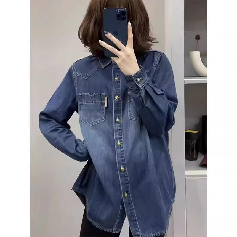 ジーンズ プルオーバー トップ 長袖 青 レディース ジーンズの プルオーバー レディース 春の 韓国 感が ゆったりしています。