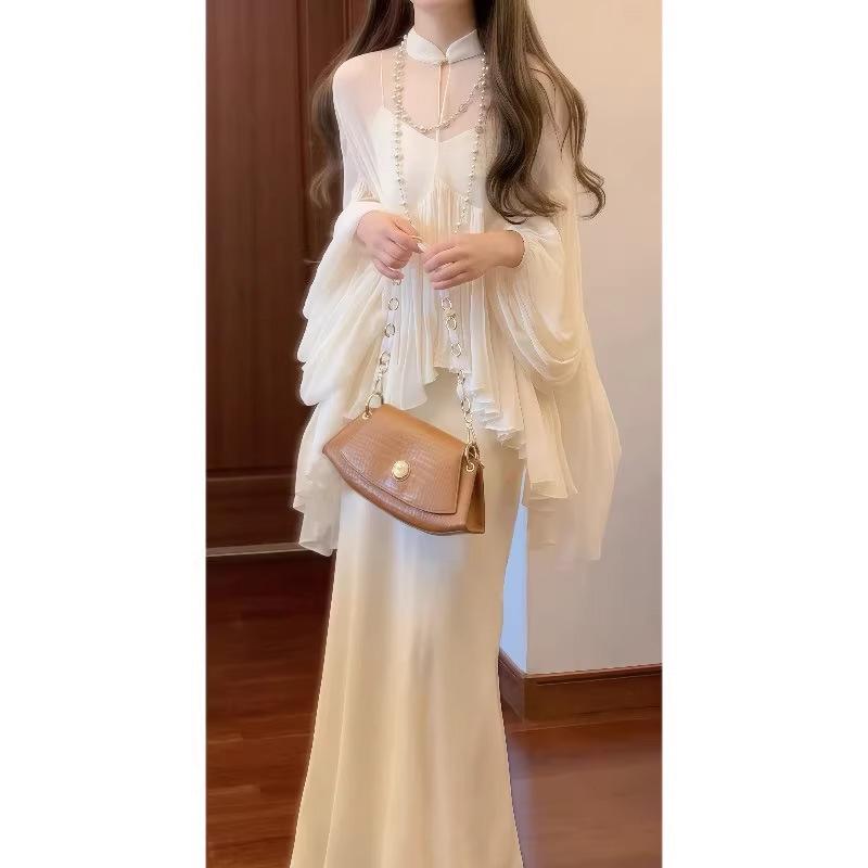 セットアップ レディース Vのど首 【 富貴 閑 女】 新 中国式 立 襟大 振子 仙 気 厚地の外套 \u0026ampamp v のど首 同盟罷工一回り 衣裳 魚 尾 ロング スコート 書き割りx2