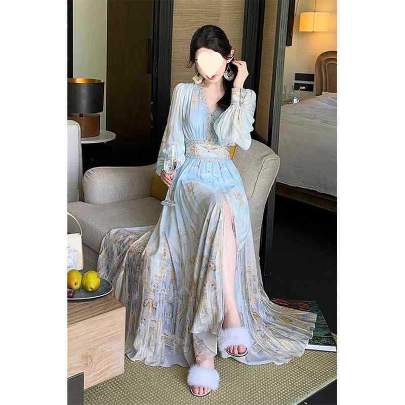 シフォン スコート好いたらしいめ 見目麗しい フランス共和国の レトロ 油彩の 乳くさい 花の 衣裳の たまり場 風の アンドロメダの シフォンのの 夏の ロング スコート