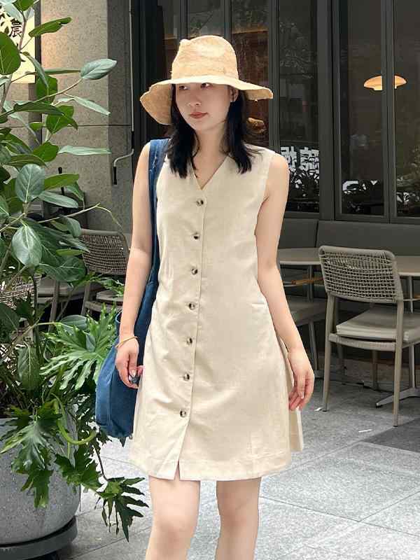 ロングスコート 綿混素材 麻 標準尺度填まる リネン 綿織物 交ぜあわせる たわい無い コウモリ傘 スコート ベージュ薄墨色 2025 夏 レディース ハイエンド お召しもの