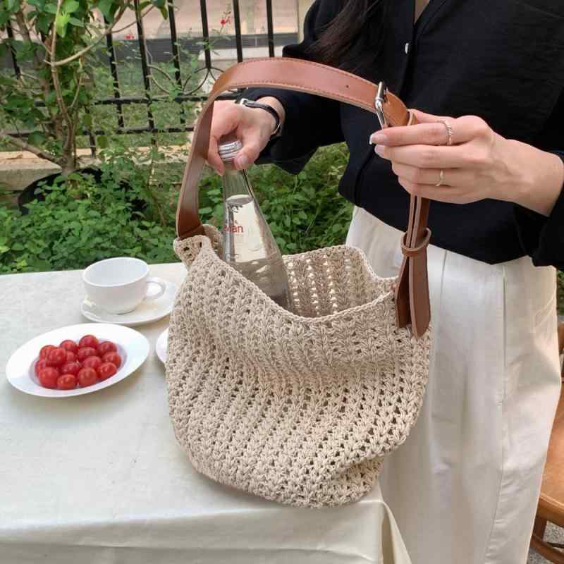 かご御徒面子 レディース 井戸釣瓶型 編み込み 一手持ち部分  シンプルベーシック定番無地スタンダードナチュラルカジュアル普段使い