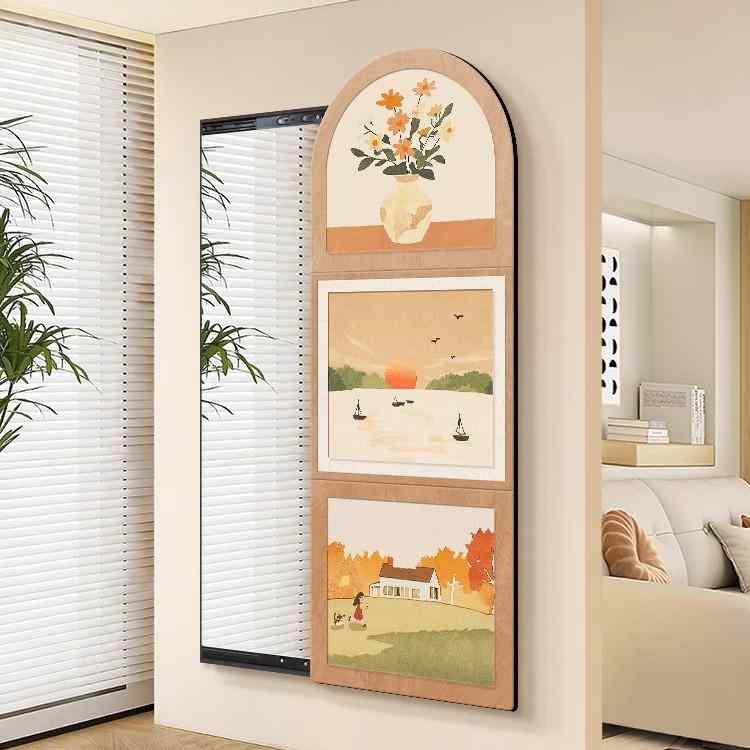 全身鏡 隠し鏡 壁掛け スライド式 アートパネル 絵画 姿見 省スペース インテリア 玄関 リビング 壁面装飾 隠しミラー 飛散防止 縦長 賃貸 隠せる姿見 ウォールミラー おしゃれ モダン ナチュラル 壁掛けミラー 隠し収納 飾り絵 アートボード 室内|アクセルジャパン